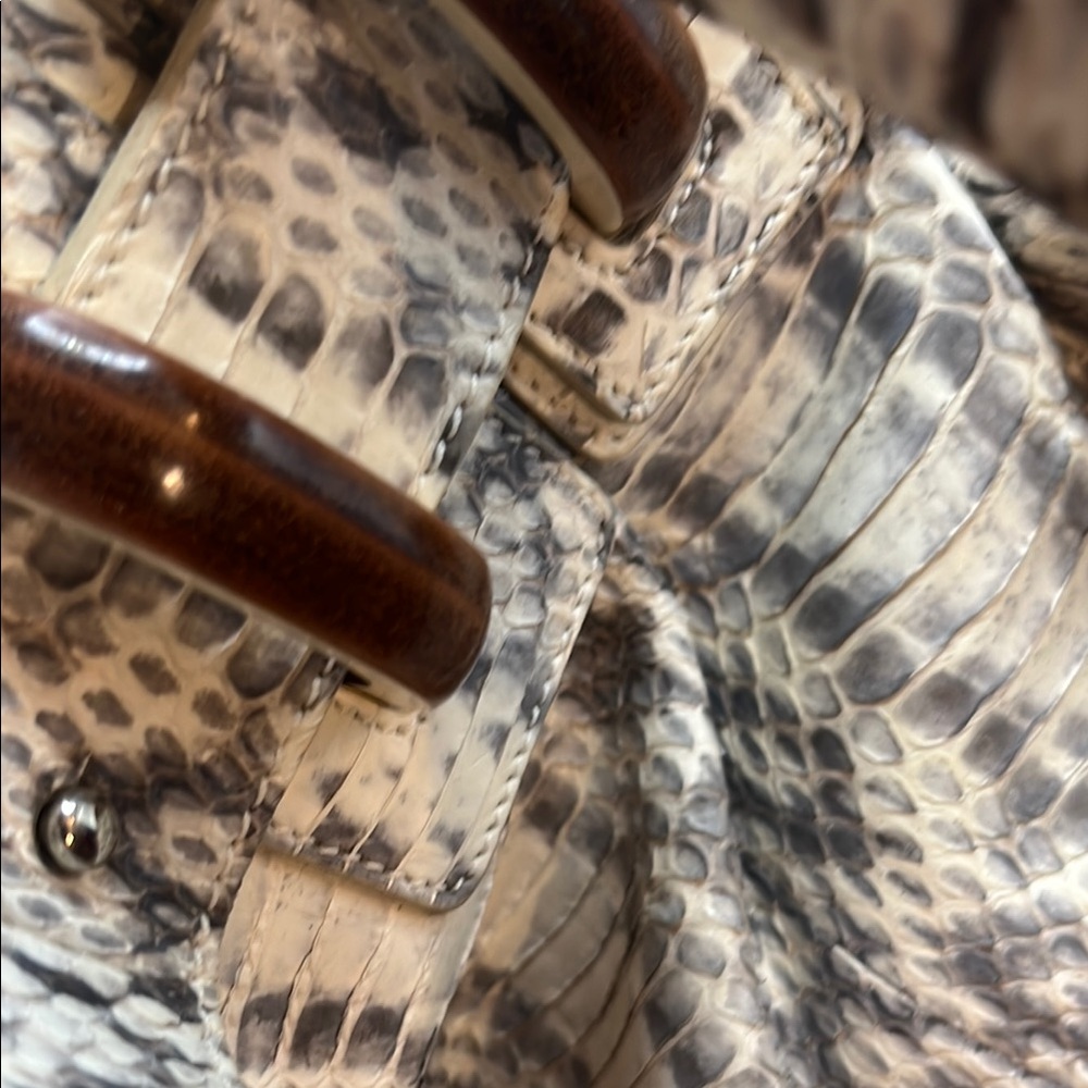 Salvatore Ferragamo Python-Print Handbag with Wood Ring Handles - Picture 15 of 16